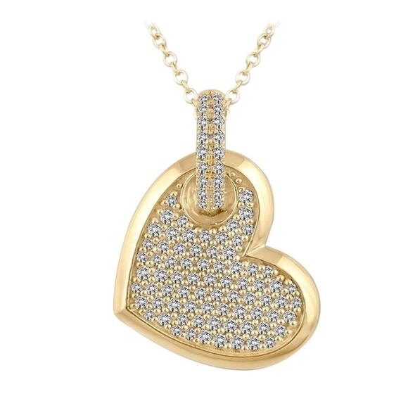 HEART NECKLACE 18K GOLD PLATED MICRO PAVÉ SIMULATED DIAMONDS 18" CABLE CHAIN NEW - Picture 1 of 5